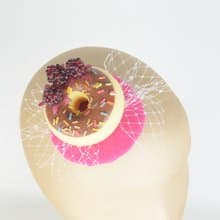Headpiece Hair Clip Doughnut Chocolate with Raspberries Veil Birthday Hat Kawaii