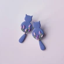 bi kitty//小貓咪薰衣草手工軟陶大耳環