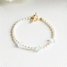 幸せな家庭を築,天使の石 アクアマリンと良質パールのマンテルブレスレット 3月誕生石