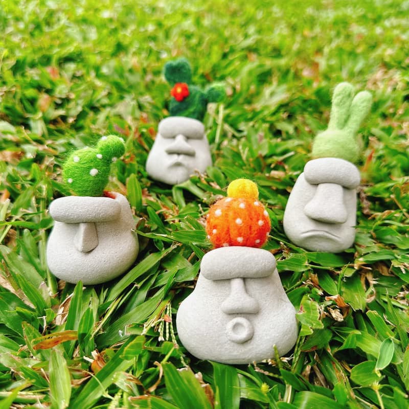 聖誕節禮物 摩艾長毛毛肉肉 羊毛氈 多肉植物 擴香 擺設