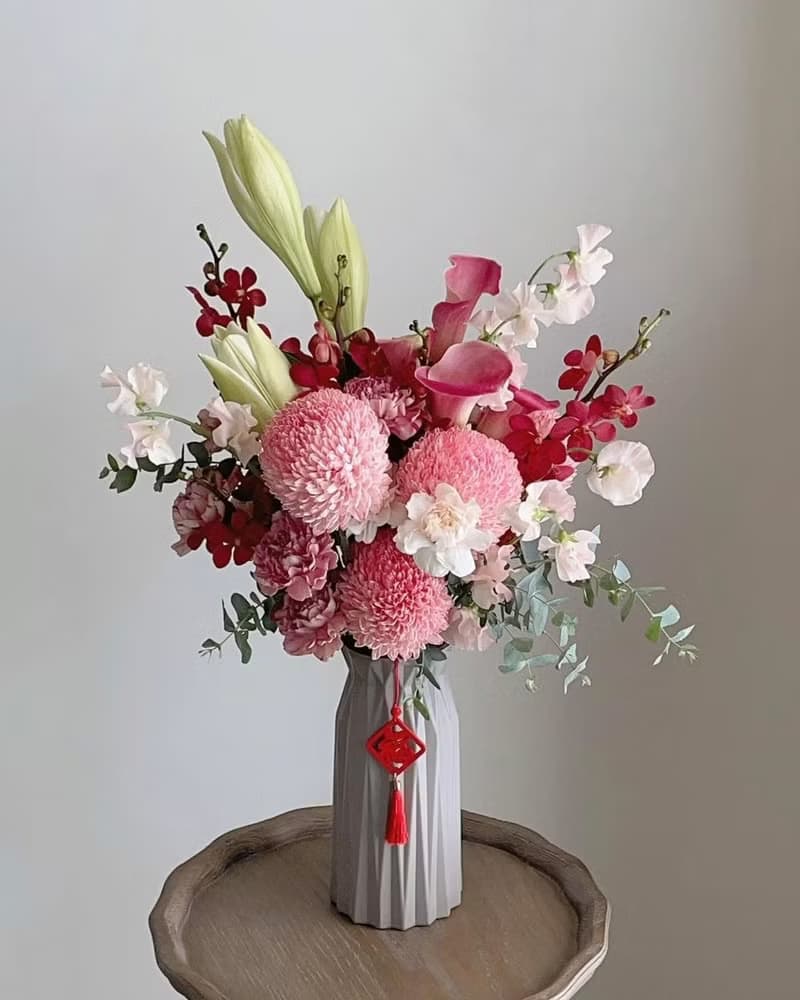 【鮮花】高雅紅粉色春節入厝開幕鮮花花束+花瓶