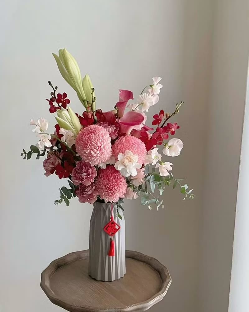 【鮮花】高雅紅粉色春節入厝開幕鮮花花束+花瓶