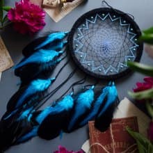 Handmade Blue Black Teal Dream Catcher with Turquoise Beads