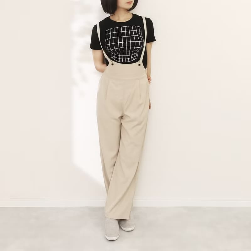 Mousou Mapping T-shirt/ Illusion grid/ Black