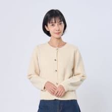 Lucia開襟圓領鈕扣針織外套/麥白