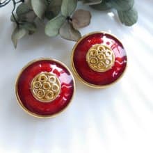 Vintage Jewelry 西洋古董飾品 細緻 經典款式 紅琺瑯 夾式耳環