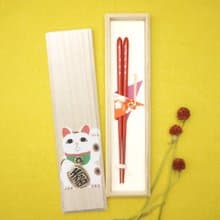 兵左衛門　箸ギフトセット　招き猫　星のしずく　赤・中　21.5cm