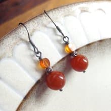 純銀設計耳環 紅瑪瑙+偏紅色黃玉+銀(耳勾)