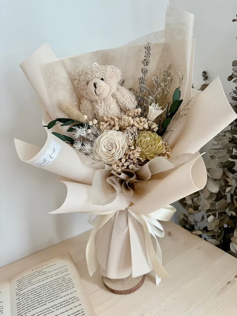 熊熊乾燥花束 玫瑰花  花束 生日禮物 畢業花束 情人節