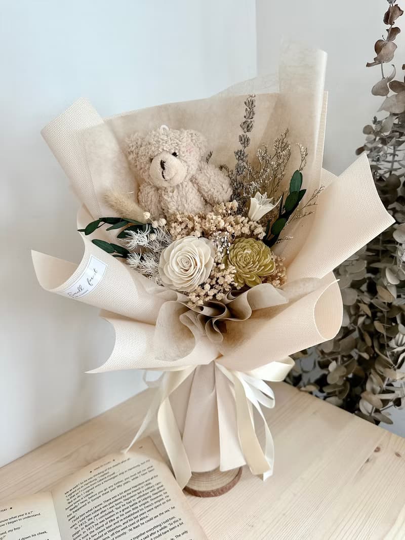 熊熊乾燥花束 玫瑰花  花束 生日禮物 畢業花束 情人節