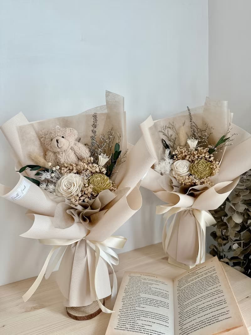 熊熊乾燥花束 玫瑰花  花束 生日禮物 畢業花束 情人節