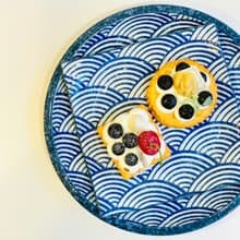 美濃燒-白雪青海波方型+大圓餐盤禮盒組-17.2/25cm