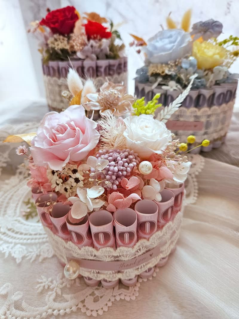 永生花鈔票蛋糕 有錢花 母親節 父親節 情人節 生日蛋糕