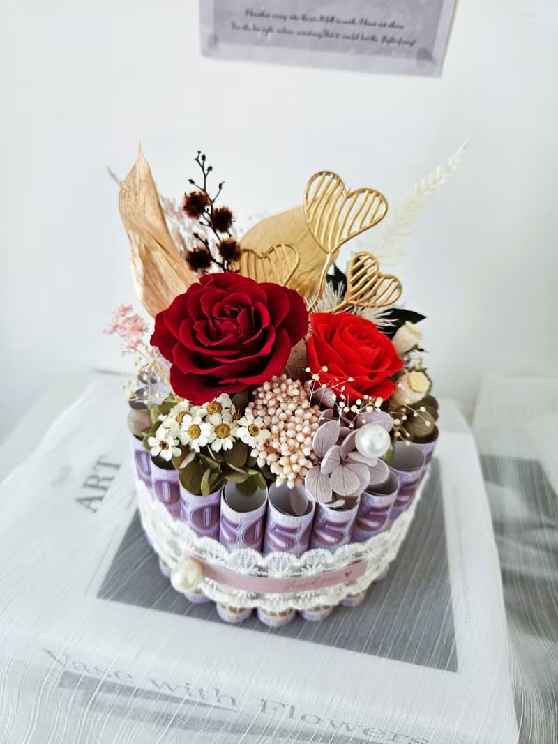 永生花鈔票蛋糕 有錢花 母親節 父親節 情人節 生日蛋糕