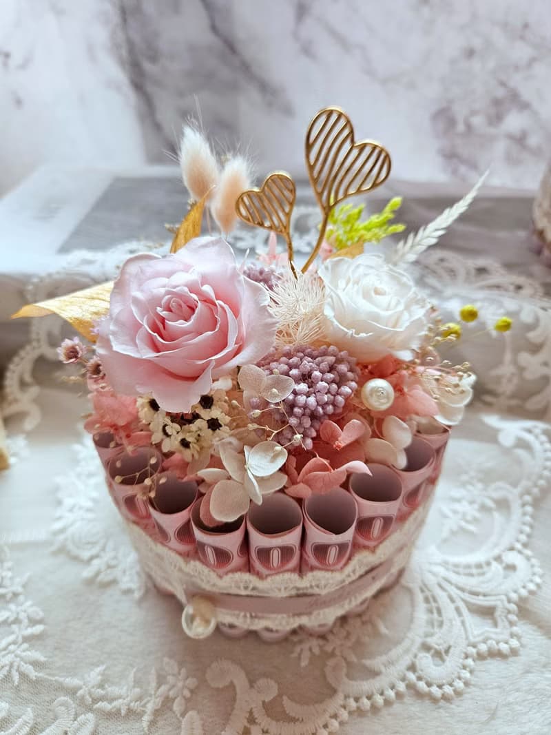 永生花鈔票蛋糕 有錢花 母親節 父親節 情人節 生日蛋糕