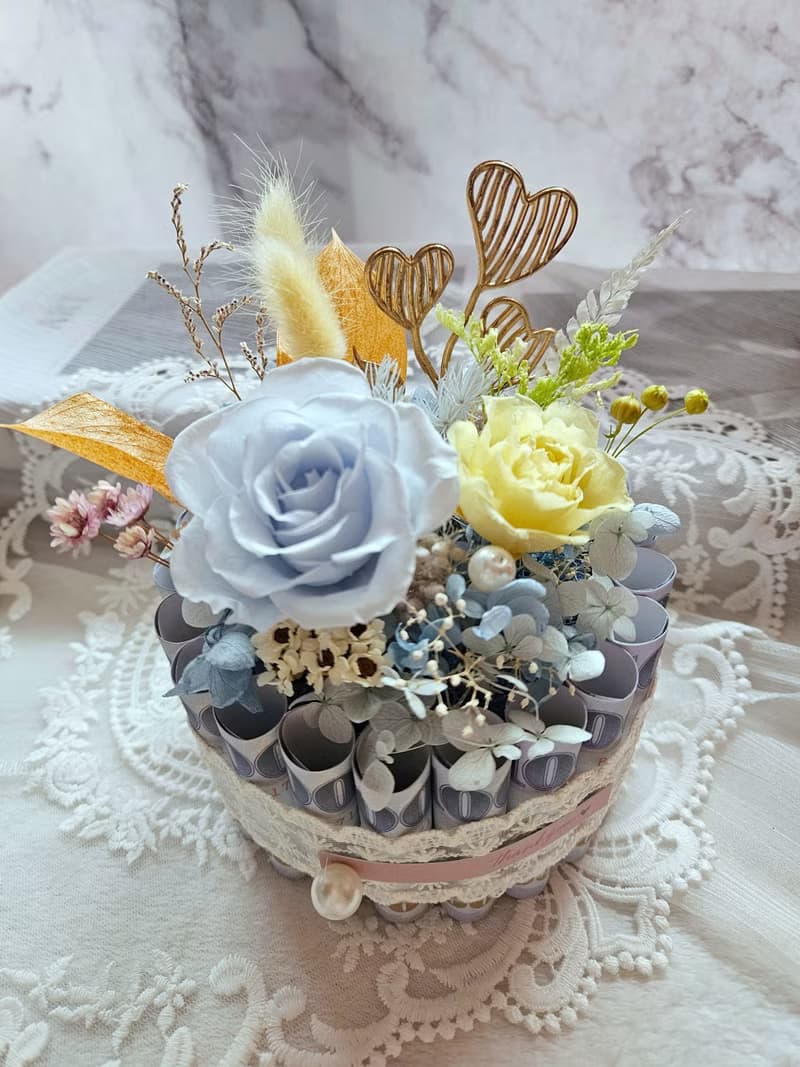 永生花鈔票蛋糕 有錢花 母親節 父親節 情人節 生日蛋糕