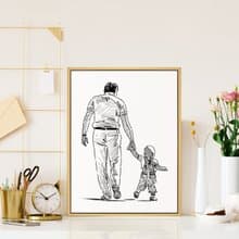 最美的回憶 - 親子插畫掛畫/父親節禮物/黑白手繪感爸爸掛畫