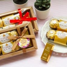 中秋節禮物贈品 中秋節快樂-金莎巧克力6顆入+金塊磁鐵禮盒(賺大)