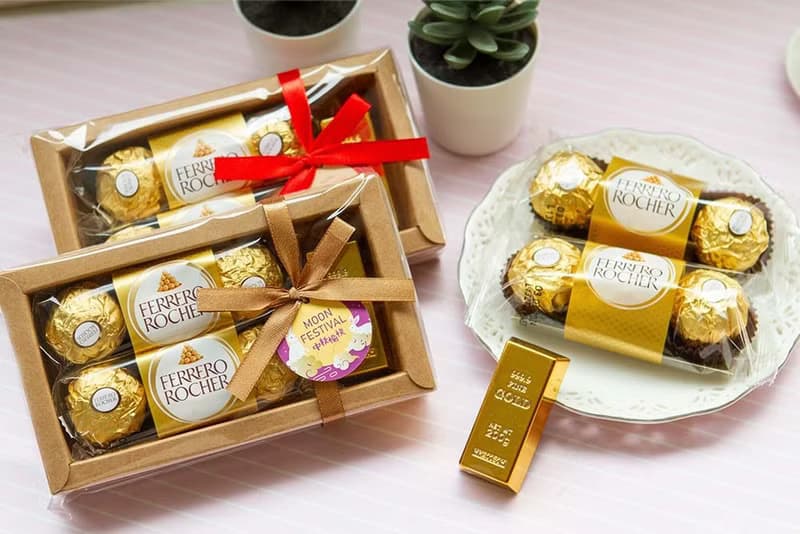 中秋節禮物贈品 中秋節快樂-金莎巧克力6顆入+金塊磁鐵禮盒(賺大)