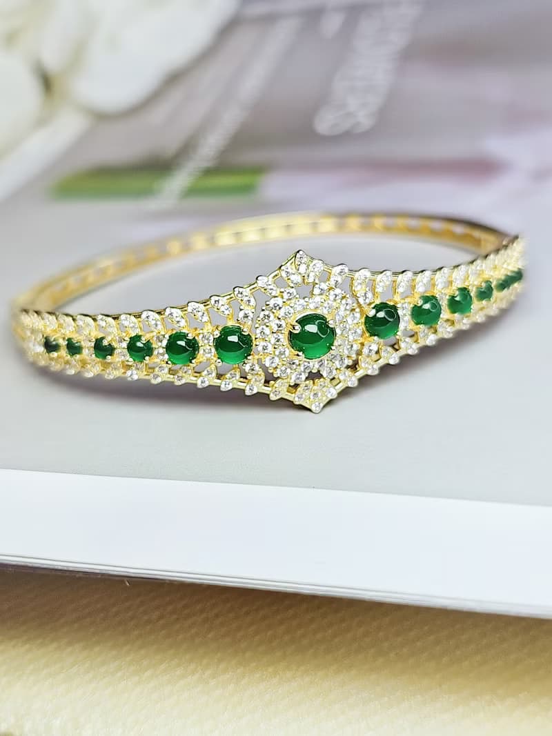 貴氣 進財|皇冠手鐲鏈|A貨翡翠冰綠多顆蛋面純銀簍空設計手環手鏈