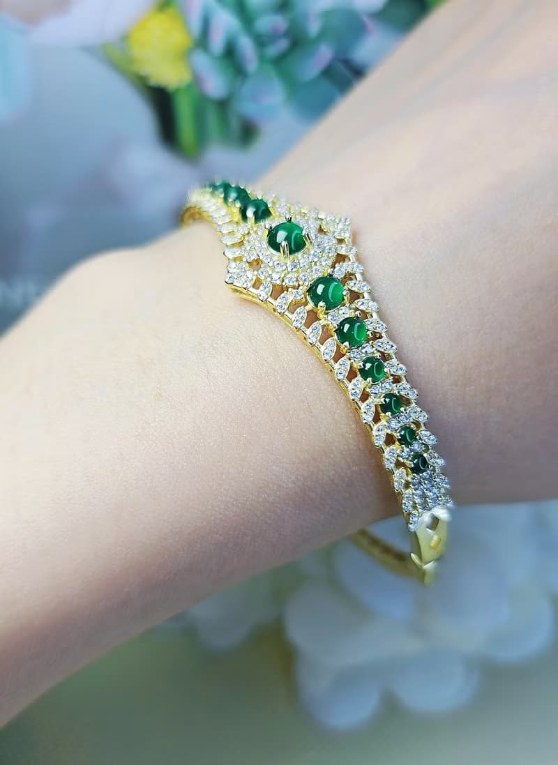 貴氣 進財|皇冠手鐲鏈|A貨翡翠冰綠多顆蛋面純銀簍空設計手環手鏈