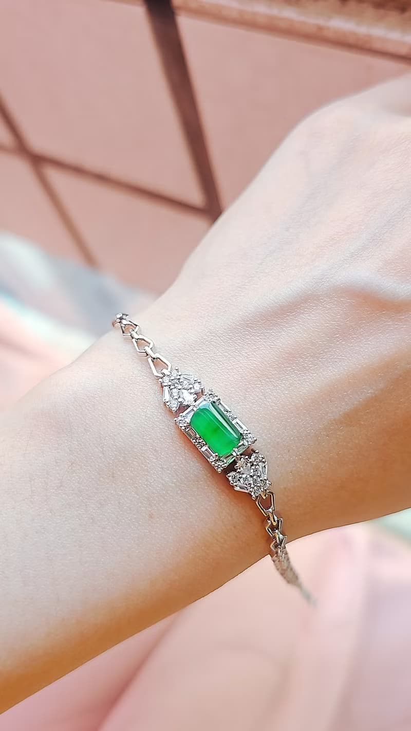 招財|飄花燈管|A貨翡翠冰玻綠燈管8.8mm純銀鍍18k豪華手鏈