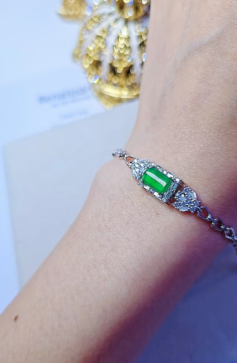 招財|飄花燈管|A貨翡翠冰玻綠燈管8.8mm純銀鍍18k豪華手鏈