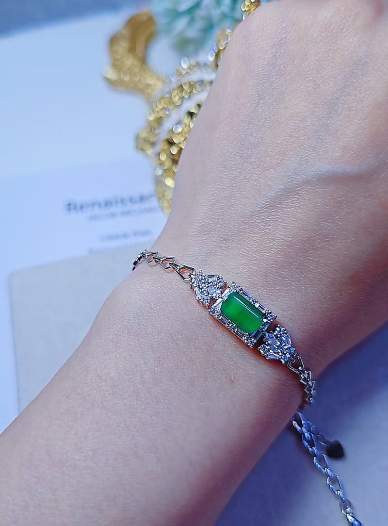 招財|飄花燈管|A貨翡翠冰玻綠燈管8.8mm純銀鍍18k豪華手鏈