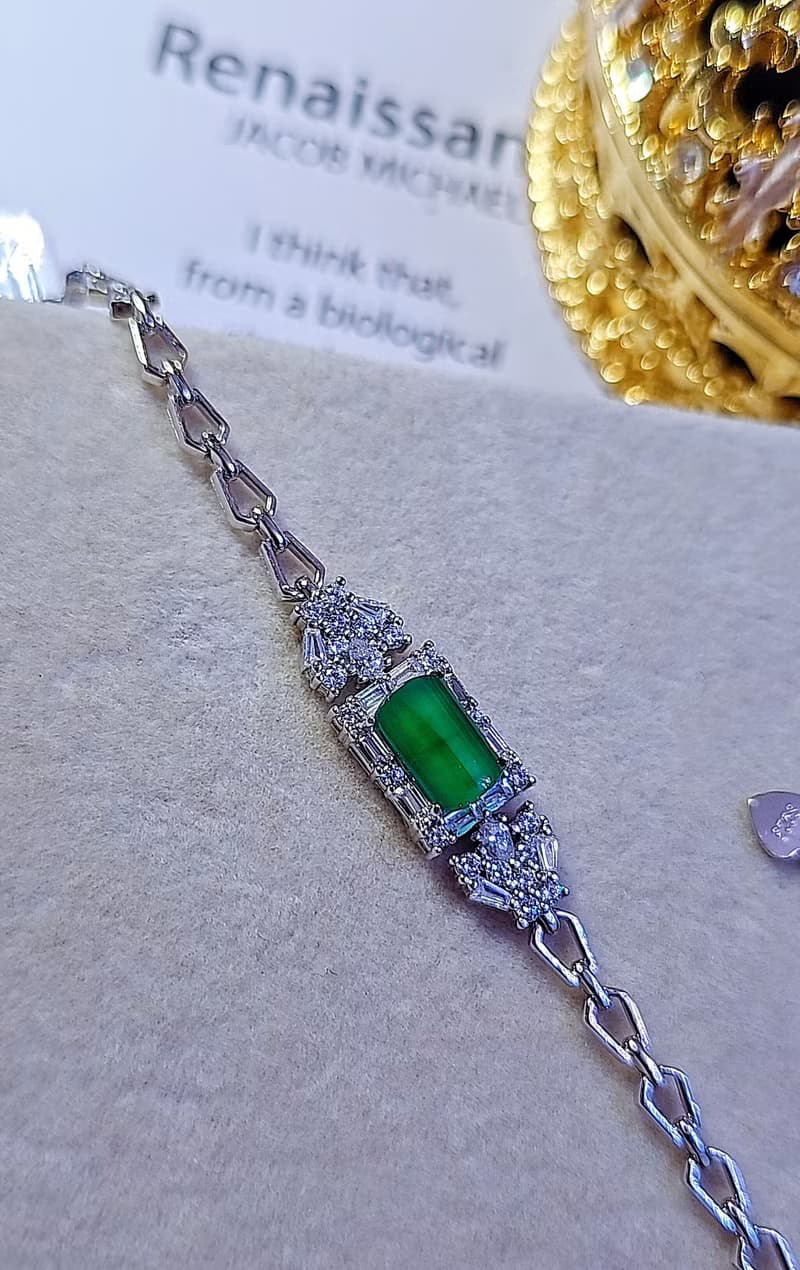 招財|飄花燈管|A貨翡翠冰玻綠燈管8.8mm純銀鍍18k豪華手鏈