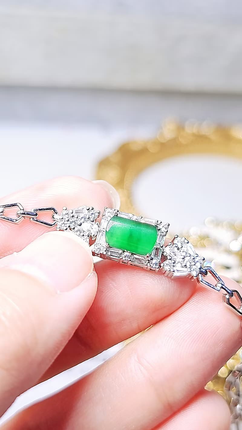 招財|飄花燈管|A貨翡翠冰玻綠燈管8.8mm純銀鍍18k豪華手鏈