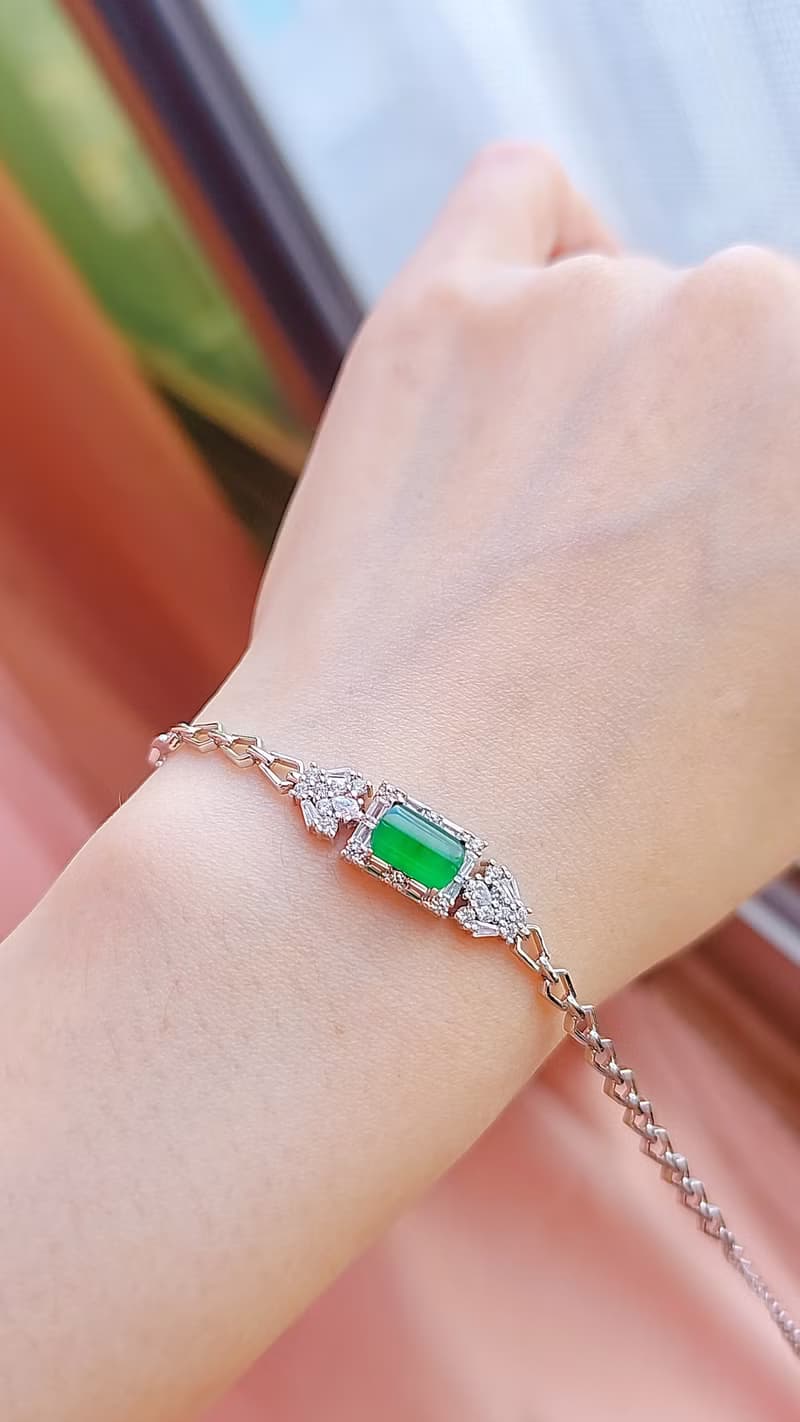 招財|飄花燈管|A貨翡翠冰玻綠燈管8.8mm純銀鍍18k豪華手鏈