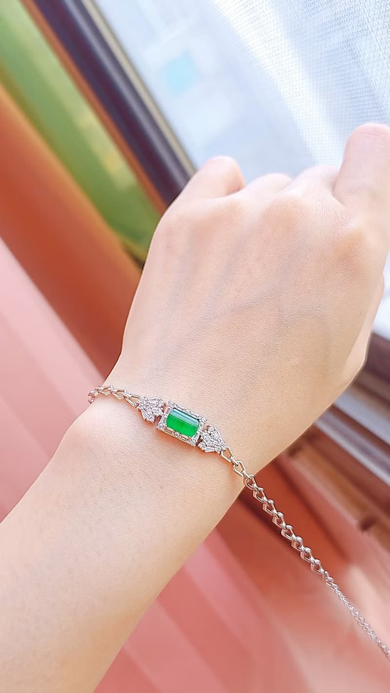 招財|飄花燈管|A貨翡翠冰玻綠燈管8.8mm純銀鍍18k豪華手鏈