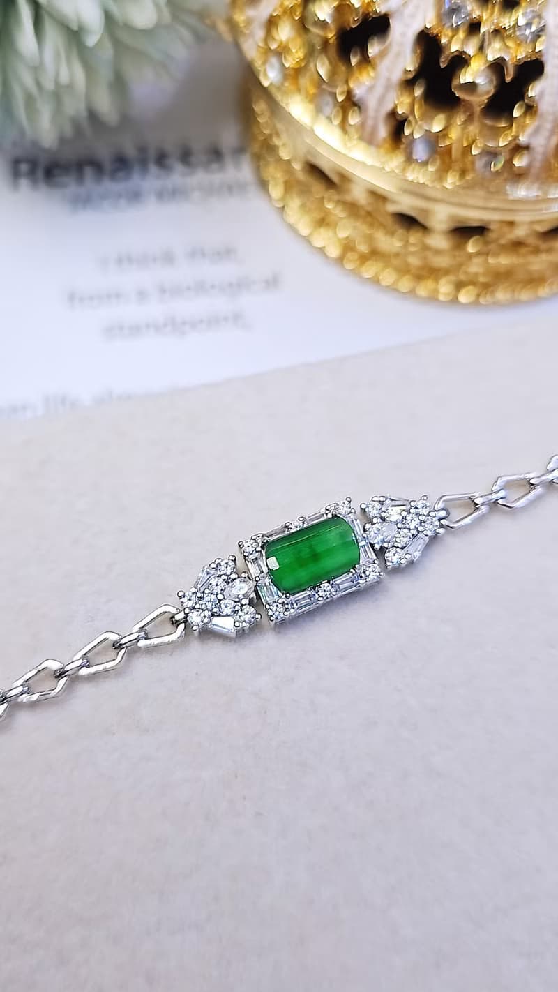 招財|飄花燈管|A貨翡翠冰玻綠燈管8.8mm純銀鍍18k豪華手鏈