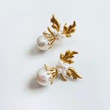 大粒パール リーフピアス(イヤリング)