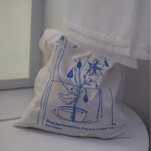 琉璃苣 寶石藍花朵插畫刺繡環保袋單肩薄棉帆布包