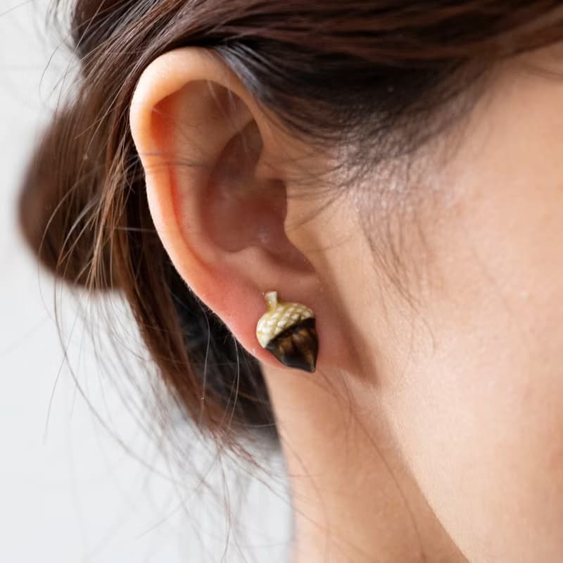 瓷器耳環  松果耳針一對