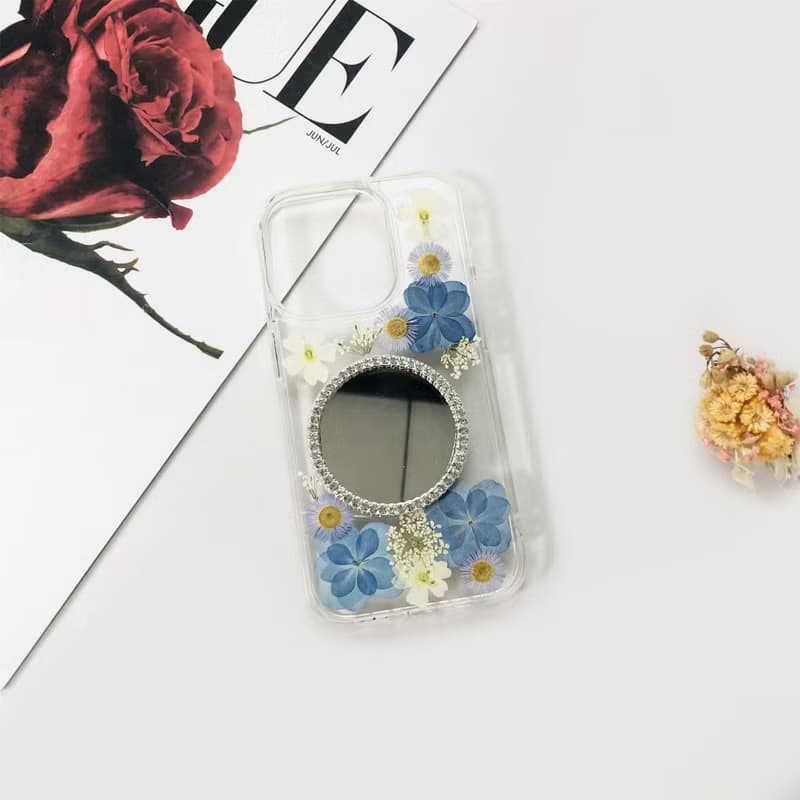 天然手工押花鏡子手機殼 適用於iPhone 16 Samsung S25 Google