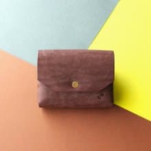 カピバラデザインのコンパクト財布　ダークブラウン×イエロー×ブラック   皮夾 牛皮 皮革 錢包 銀包 手作