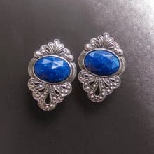 Vintage Jewelry 西洋古董飾品 銀色調 藍珠切面  針式耳環