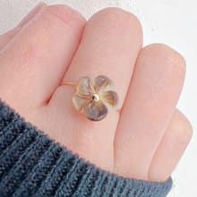 貝殼 花 黑 玥  氣質  戒指 復古 巴洛克