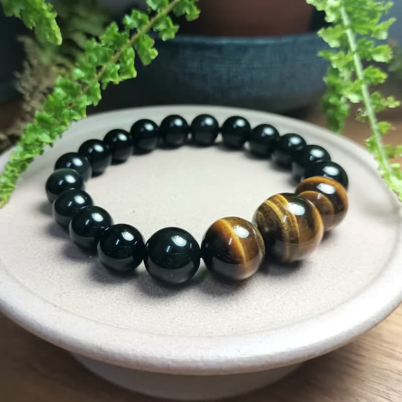 珠串設計手鍊 虎眼石+黑曜石