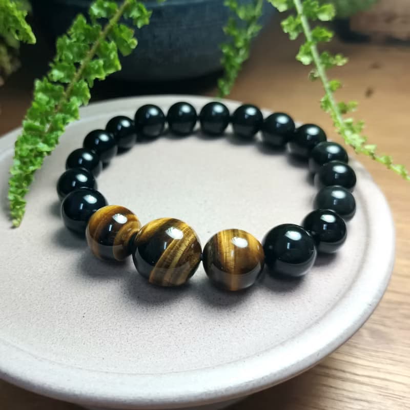 珠串設計手鍊 虎眼石+黑曜石