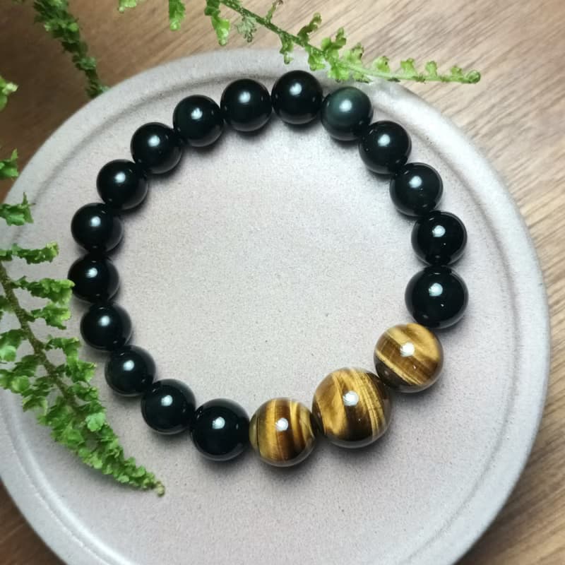 珠串設計手鍊 虎眼石+黑曜石