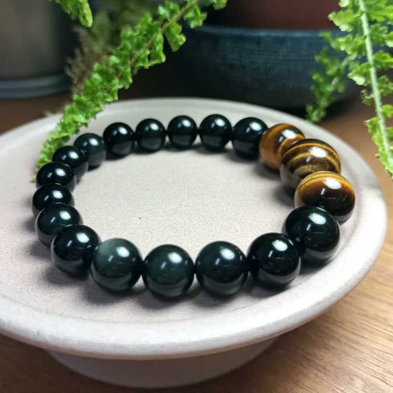 珠串設計手鍊 虎眼石+黑曜石