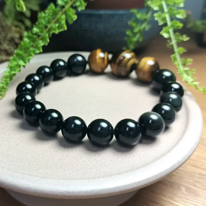 珠串設計手鍊 虎眼石+黑曜石