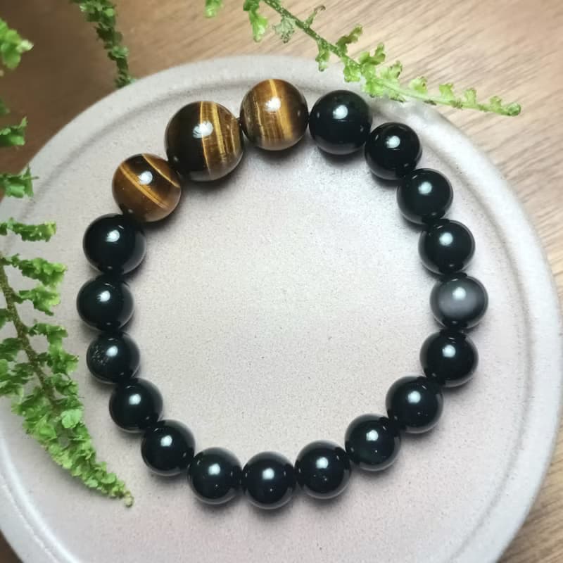 珠串設計手鍊 虎眼石+黑曜石