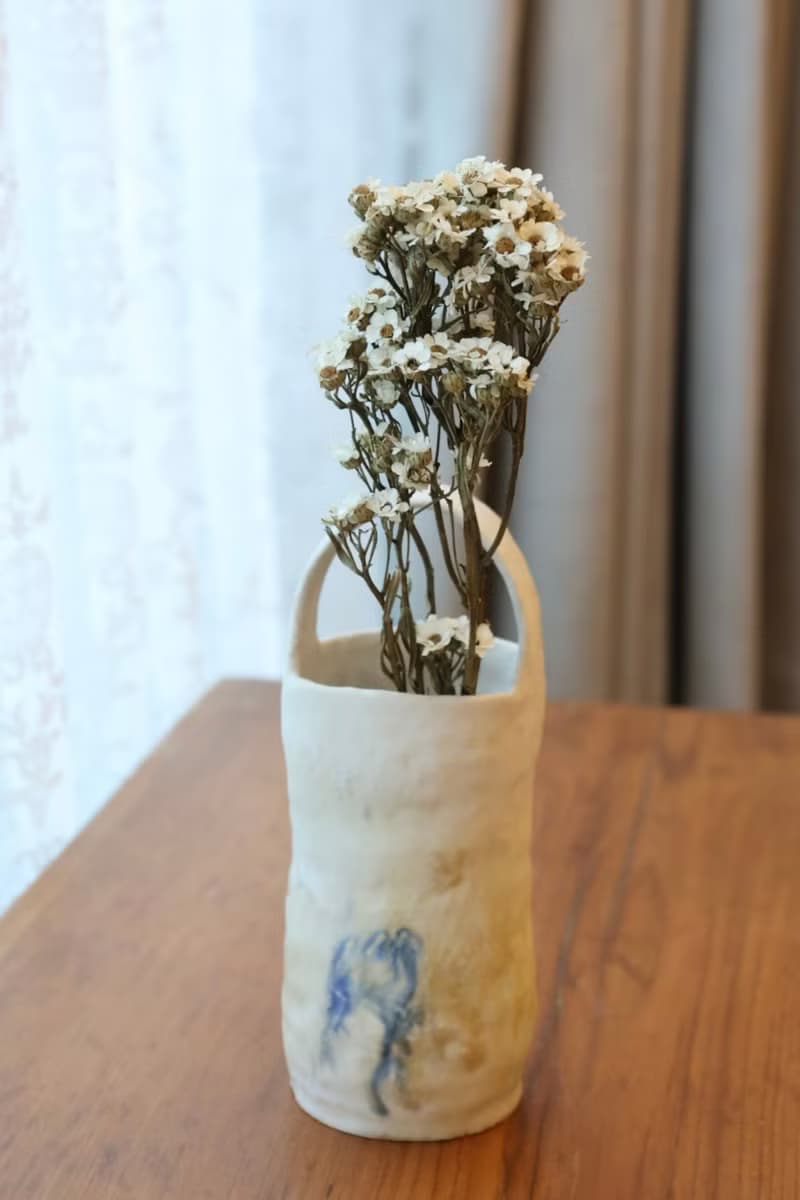 【聖誕節禮物】美國進口陶土手捏提把乾花器侘寂陶藝天使之翼藝術