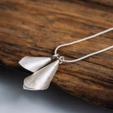 Two hanging Calla lily flowers handmade silver pendant necklace (N0120)