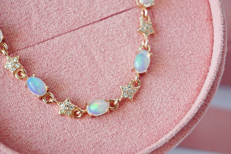 Natural Opal Bracelet Silver 925 With 18K Rose gold Plated