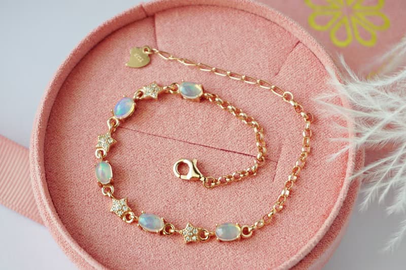 Natural Opal Bracelet Silver 925 With 18K Rose gold Plated